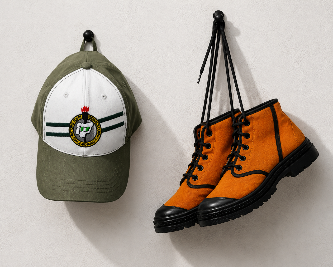 NYSC POP celebration kit featuring an NYSC cap and service boots